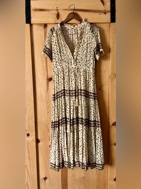 Free People Cream Maxi Dress with Brown Print